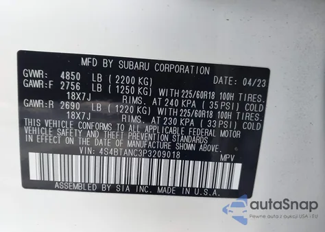 2023 Subaru Outback Limited from USA, damaged, VIN 4S4BTANC3P3209018